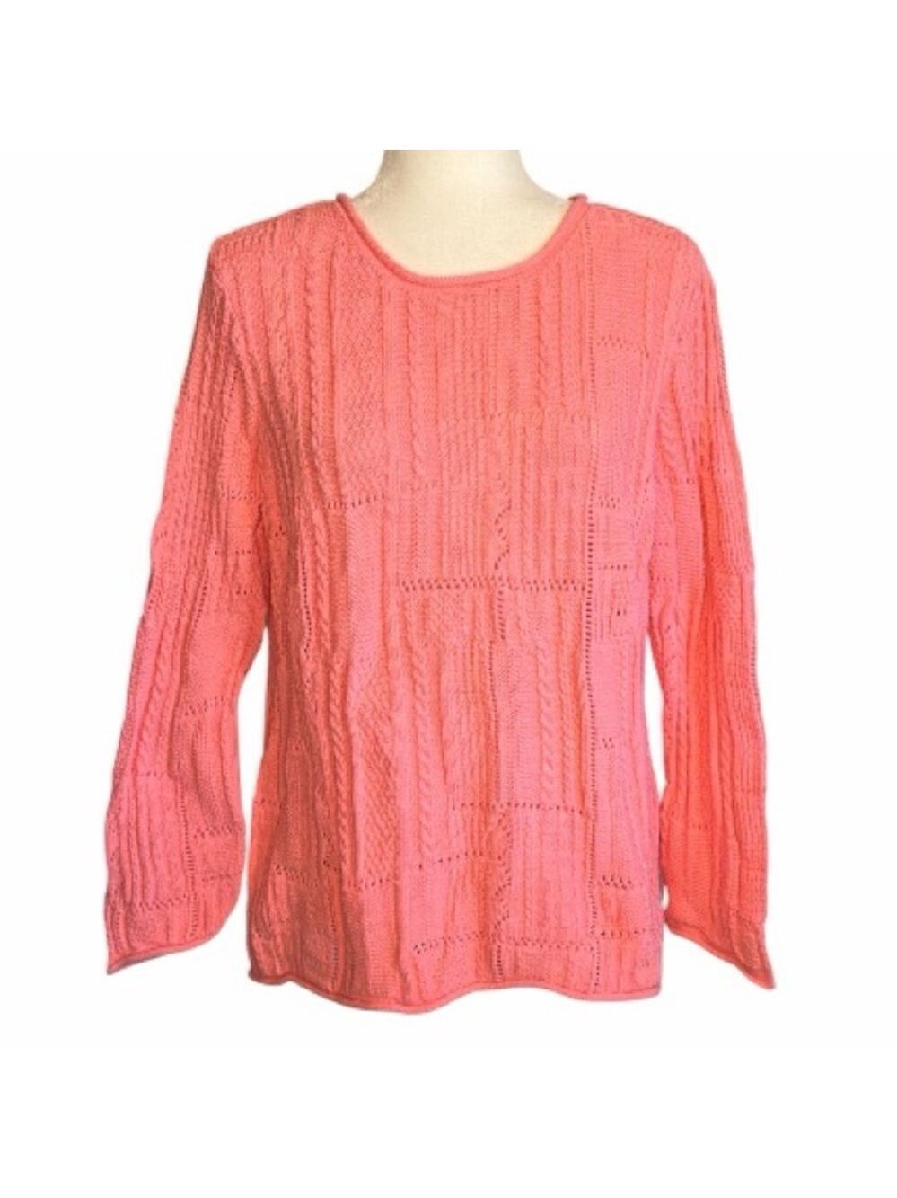 Appleseed's 100% Cotton Vibrant Coral Long Sleeve Knit Sweater Size Large